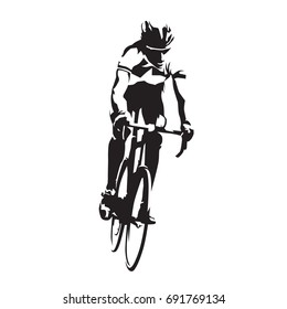 Road cyclist on his bike, abstract vector silhouette, front view