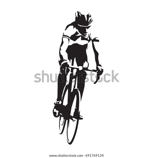 自転車のロードサイクリスト 抽象的なベクターシルエット 正面図 のベクター画像素材 ロイヤリティフリー