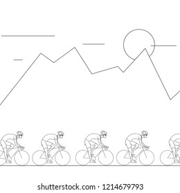 Road Cyclists Line Art Vectoral Illustration White Background