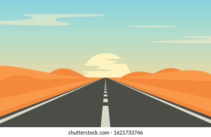 Road in the desert. Asphalt highway with markings in the countryside.