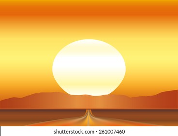Road in desert with haze. Vector illustration background