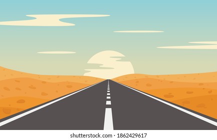 Road in desert. Desert landscape with asphalt highway.