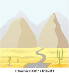 road in the desert with mountains and cactus