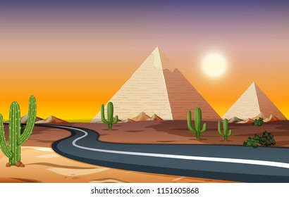 A road at desert night time illustration