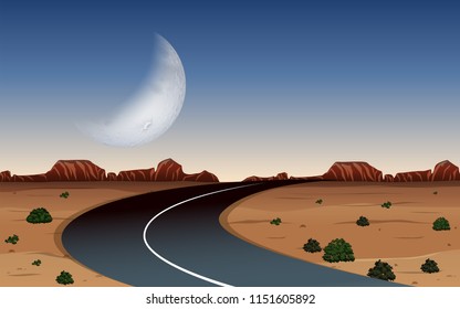 A Road At Desert Night Time Illustration