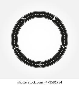 Road design element. Asphalt round road with arrows. Roundabout template. Vector illustration.