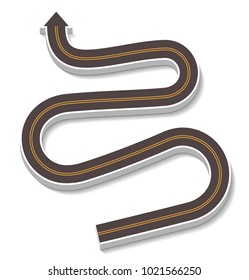 Road design element. Asphalt road with turns. Vector illustration isolated on white background.