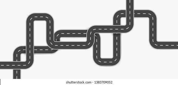 Road design element. Asphalt road with turns. Winding road isolated on white background. Vector illustration.