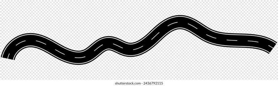 Road design element. Asphalt road with turns. Winding road isolated on white background. Vector illustration.