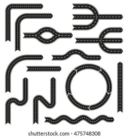 Road design elements set. Asphalt road with arrows. Vector illustration.