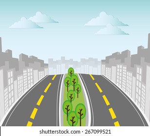 Road design over cityscape background, vector illustration.