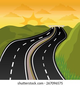 Road design over landscape background, vector illustration.