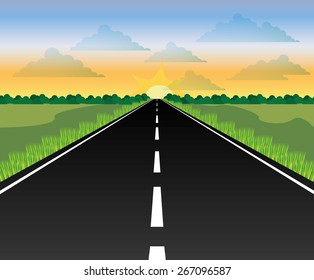 Road design over landscape background, vector illustration.