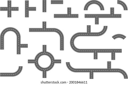 Road designation, road signs, road elements. Vector, cartoon illustration. Vector.