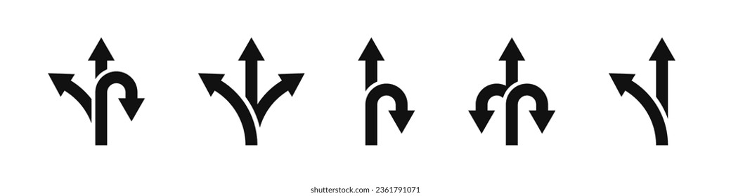 Road direction arrows. Vector navigation arrows set. Navigation arrows. icons. Left, right, forward arrows. EPS 10