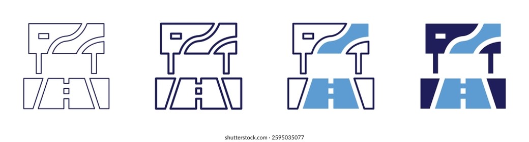 Road direction icon in 4 different styles. Thin Line, Line, Bold Line, Duotone. Duotone style. Editable stroke.