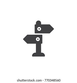 Road direction icon vector, filled flat sign, solid pictogram isolated on white. Signpost pointer symbol, logo illustration.