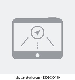 Road direction indicator icon on a tablet screen