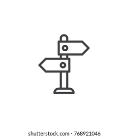 Road direction line icon, outline vector sign, linear style pictogram isolated on white. Signpost pointer symbol, logo illustration. Editable stroke