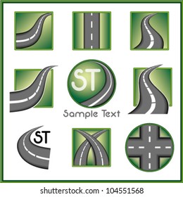 Road and direction related vector mark collection in green color