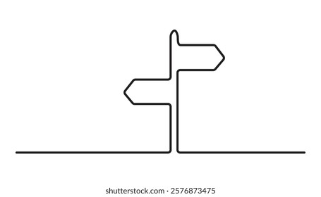 road direction sign arrow continuous one line drawing