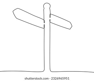 Road direction sign arrows. Continuous one line drawing. Vector illustration