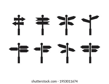 Las flechas de señalización de la dirección de la carretera están aisladas en el fondo blanco. Ilustración vectorial del icono de la señal. Ilustración vectorial para web, elemento de diseño, plantilla, postal.