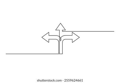 Road direction sign arrows isolated on white background. One Continuous line drawing of Road direction signpost arrows to the right and left and plate, Road direction sign arrows isolated.