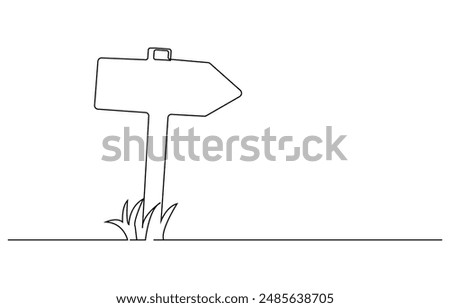 Road direction sign arrows isolated on white background. Continuous one line drawing. Fingerpost in continuous line art drawing style. Signpost pointing in the direction of travel to places