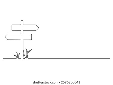 Road direction sign arrows one continuous line drawing. Single line art road sign arrow. Vector illustration