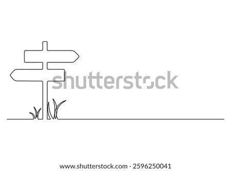Road direction sign arrows one continuous line drawing. Single line art road sign arrow. Vector illustration