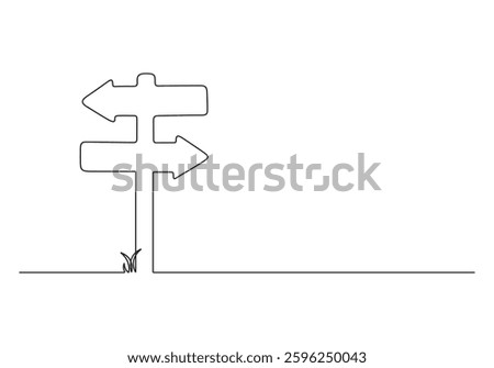 Road direction sign arrows one continuous line drawing. Single line art road sign arrow. Vector illustration