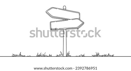 Road direction sign arrows with weed isolated on white background. Continuous one line drawing. Vector illustration for banner, web, design element, template, postcard