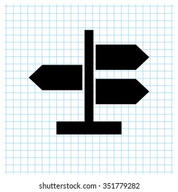 Road direction sign - black vector icon