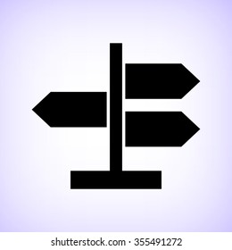 Road direction sign -  black vector icon
