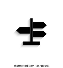 Road direction sign - black vector  icon with shadow