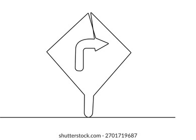 Road direction sign continuous one line drawing minimalist style outline vector illustration design