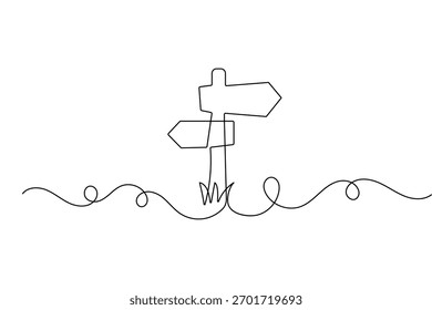 Sinal de direção de estrada desenho contínuo de uma linha design de ilustração de vetor de contorno de estilo minimalista