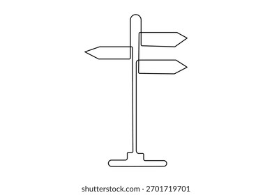 Road direction sign continuous one line drawing minimalist style outline vector illustration design