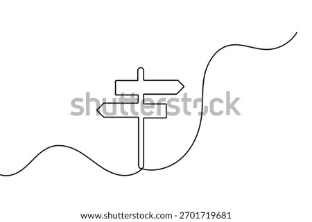 Road direction sign continuous one line drawing minimalist style outline vector illustration design