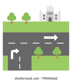 Road Direction Sign Flat Colored Icon
