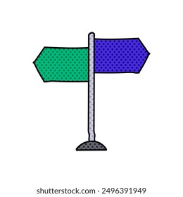 Ilustración vectorial de color dibujada a mano del poste de la señal de dirección de la carretera