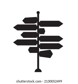 Road direction sign. Street pointer icon, crossroad signpost symbol, guide arrow silhouette isolated