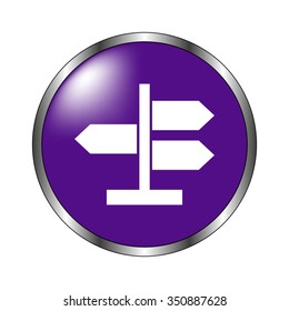 Road direction sign - vector icon; violet button