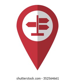 Road direction sign - vector icon; red map  pointer