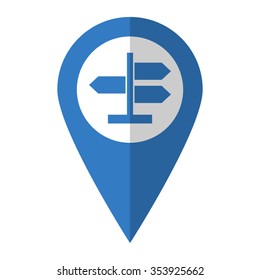 Road direction sign - vector icon; blue map  pointer