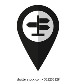 Road direction sign - vector icon;  black map pointer