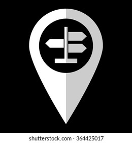 Road direction sign - white vector icon;  map pointer