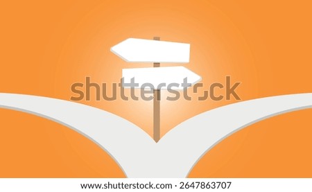 Road Direction Signpost on Split Path Background. Abstract Choice and Decision Concept. Vector illustration.