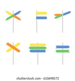 Road direction signs with empty boards Colored arrows vector illustration